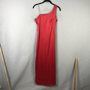 Dress Juniors 5 Red One Shoulder Rhinestone Satin Sheath Prom Gown Formal Prom